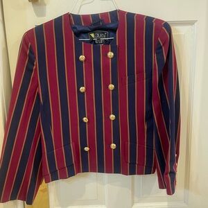 Double-Breasted Striped Blazer - Red and Blue